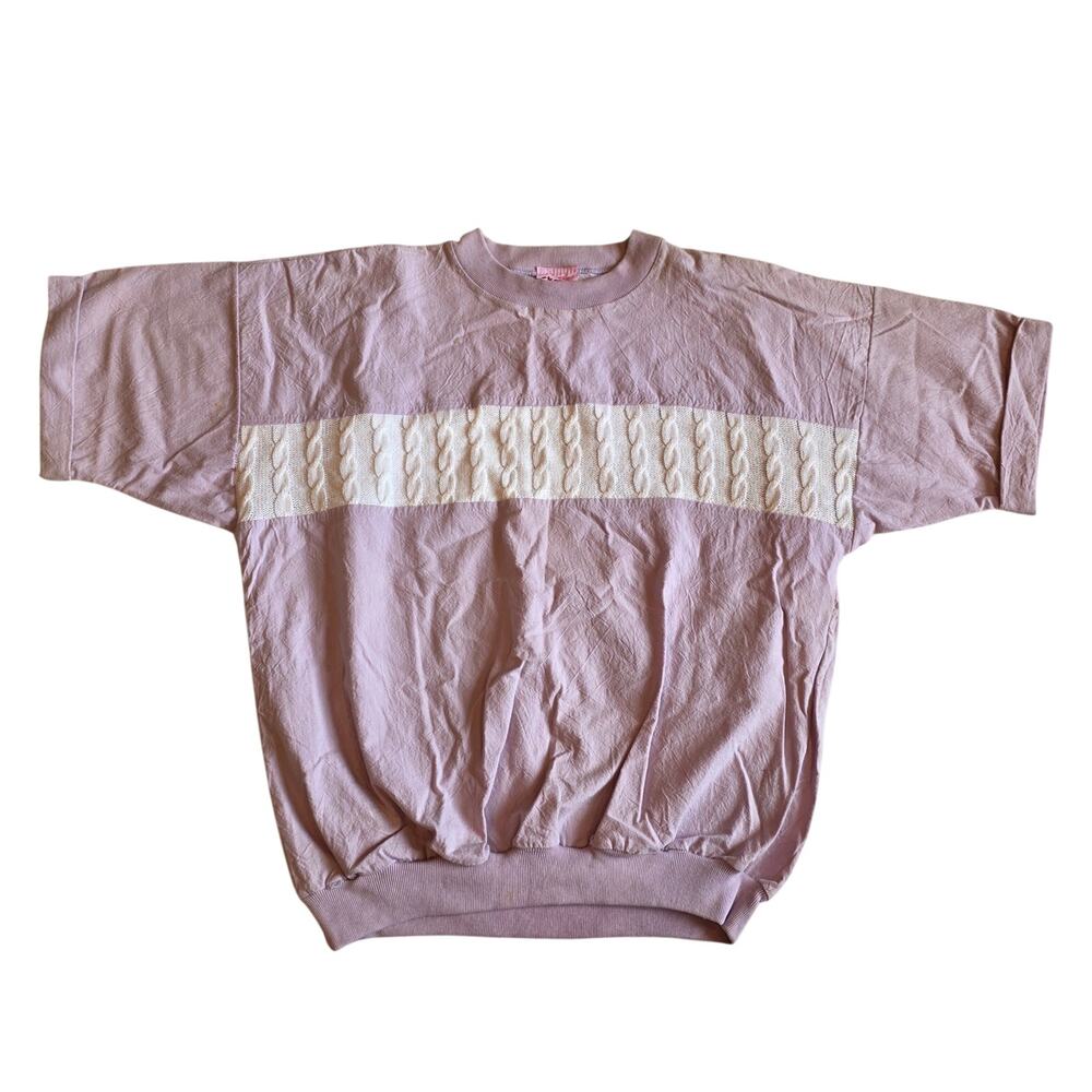 Vintage 80s  Pastel Purple Cable Knit Accent Shirt‎ Large
